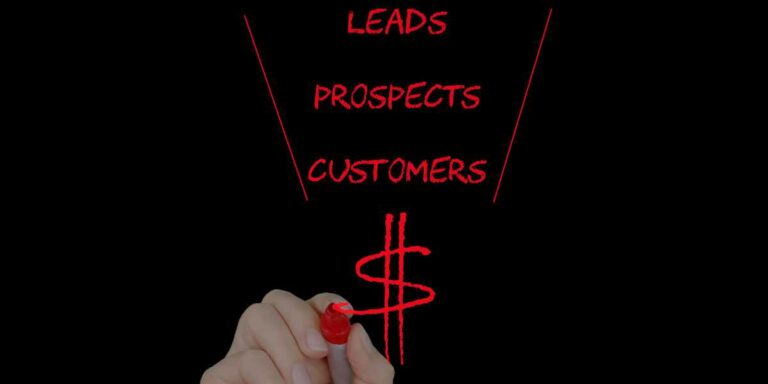 Parole Leads, Prospects e Customers scritte a righe sovrapposte ad indicare un funnel, per rappresentare il funnel marketing